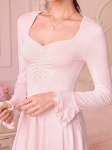 女士休闲时尚家居连衣裙，舒适优雅的细节设计，适合秋冬季穿着。 - 藕粉色 - 查看 6