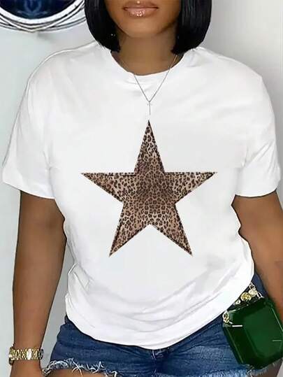 Playera con estampado de estrella cuello redondo manga corta mujer cómoda uso diario primavera verano