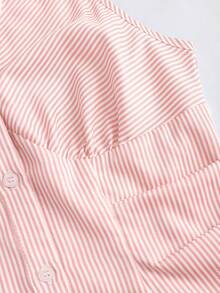 Sweetra 女士夏季无袖衬衫，小众设计度假休闲性感修身蓝色条纹外套上衣，新款简约露背修身上衣 - 粉色 - 查看 4