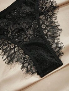 PinupPomp 1 chiếc quần lót nữ màu đen ren gợi cảm với viền lông mi, thiết kế thon gọn, kiểu tam giác đa năng. - màu đen - Xem 6