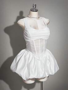 SHEIN ICON Áo corset lưới phối satin tương phản dành cho nữ cỡ lớn - trắng - Xem 9