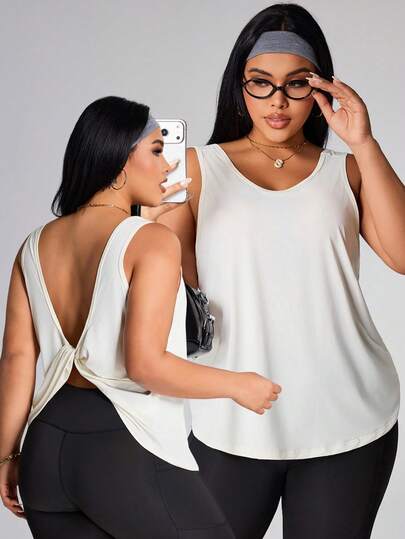 Rhythm Era Áo tank top thể thao tập luyện thường ngày màu trơn dành cho nữ cỡ lớn, màu trơn, kiểu vặn lưng.