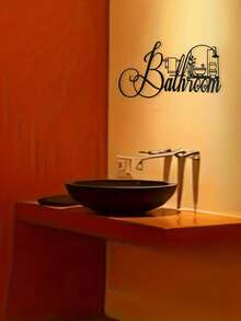 1PC Minimalist Metal Bathroom Sign, Iron Metal Wall Art, Classic Style, Suitable For Home Decor, Office, Bedroom, Yard, Kitchen, Bathroom Decor, Housewarming Gift, Removable & Reusable Bathroom Wall Hanging - Multicolor - View 4