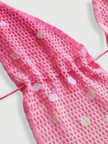 ROMWE Avant Women's Sexy Halter Gradient Sequin Knit Blouse, Suitable For Beach & Holiday - Pink - View 6