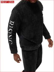 Manfinity Underwear&Sleepwear Basics Men's Fleece Sleepwear Top (Comfortable & Soft Men's Pajama Set) - Black - View 5