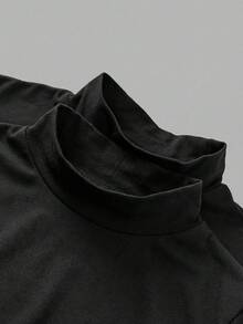 SHEIN EZwear 2件套女士高领修身长袖打底T恤套装，黑色 - 黑色 - 查看 6