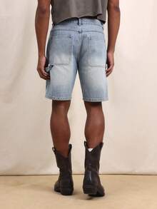 SUMWON Men's Carpenter Denim Shorts With Knee Panel Details And Multiple Pockets For Summer Casual Wear - Blue - View 2