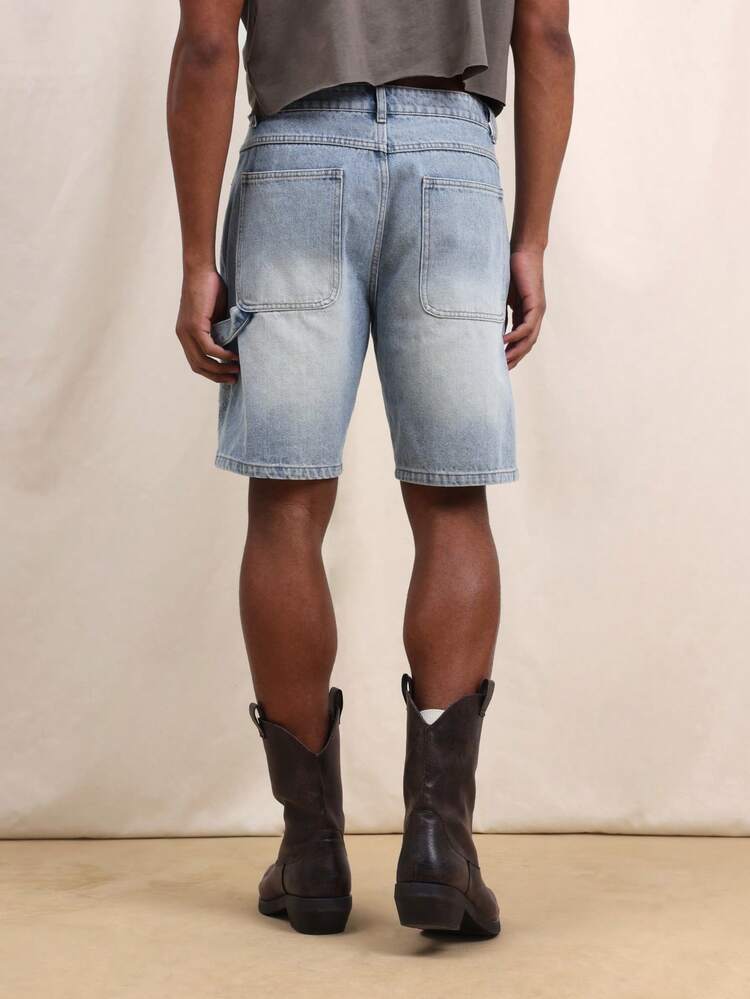 SUMWON Men's Carpenter Denim Shorts With Knee Panel Details And Multiple Pockets For Summer Casual Wear