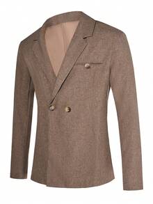 Manfinity Mode Men's Business Commute Double-Breasted Suit Jacket - Khaki - View 4