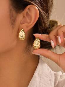 Lumivelle 6/18pcs Fashionable New Starfish, Seashell, Smooth Water Drop & Dimpled C-Shape Gold Earrings & Studs Set, Suitable For Summer Travel & Vacation - Gold - View 2