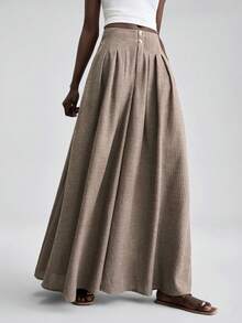 Ontre 女士条纹纽扣休闲百搭日常阔腿裤 - 卡其色 - 查看 1