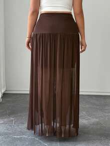 Elenzga Váy nữ mùa hè mới, màu nâu, hơi xuyên thấu, xếp ly, kiểu dáng rủ. - màu nâu - Xem 2