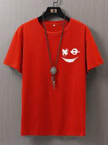 Manfinity LEGND Plus Size Men Expression Graphic Print Drop Shoulder Short Sleeve Tee, Going Out Street Wear - Red - View 2