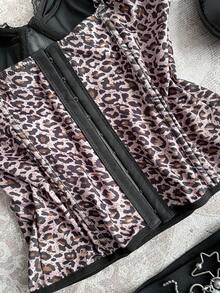 Attitoon 复古休闲豹纹撞色蕾丝吊带背心 - 棕色 - 查看 5