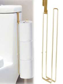 2 PIEZAS/SET Estante para rollos de papel sin perforación, estante de almacenamiento para baño, estante de almacenamiento de pared para cocina, estante colgante para papel higiénico - Dorado - Ver 2