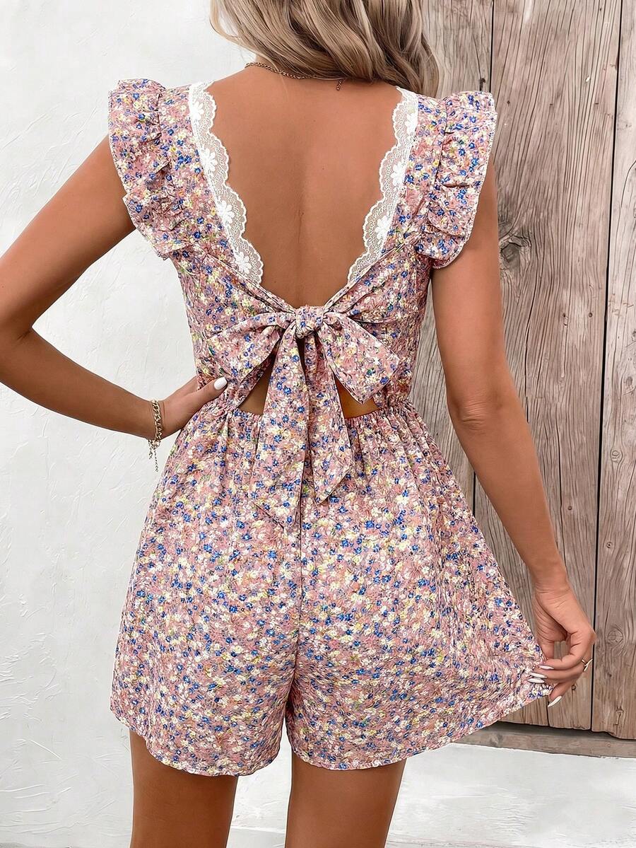 SHEIN Frenchy 女士碎花露背系带A字连体裤 - 彩色 - 查看 1