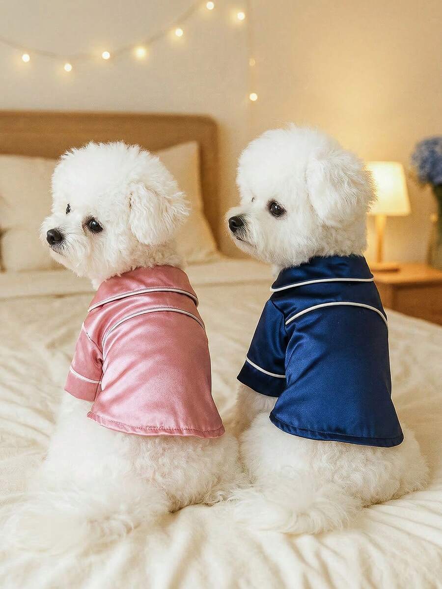 PETSIN 1pc Satin Pet Pajamas, Light Luxury Style Cat And Dog Home Clothes, Soft And Comfortable Pajamas - Multicolor - View 1