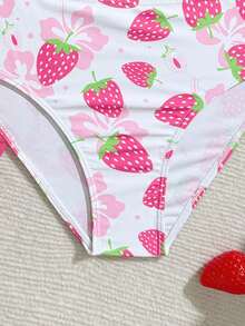 SHEIN Vintaside Kids Conjunto de Maiô Bikini de Malha com Babados de Cor Sólida e Laço para Meninas Pré-Adolescentes, Roupa de Banho Elegante e na Moda, Adequada para Natação, Férias, Verão, Tecido Macio e Confortável, Nova Moda Primavera/Verão 2026 - Rosa chiclete - Visão 3