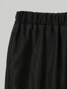 SHEIN Bộ 2 áo crop top tay lỡ họa tiết hoa cho bé gái tuổi teen có nơ trang trí và quần ống rộng - màu đen - Xem 10