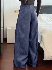 Women's Loose Wide Leg Pants, Elegant Formal Trousers For Summer - Blue - View 2