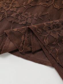 Franclia Đầm nữ thanh lịch, lãng mạn với chất liệu ren, dây mảnh, thắt nơ ở eo, xẻ tà, dáng suông, thích hợp cho các buổi đi chơi và hẹn hò mùa xuân/hè. - màu nâu - Xem 5