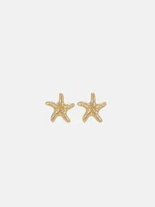 Lumivelle 6/18pcs Fashionable New Starfish, Seashell, Smooth Water Drop & Dimpled C-Shape Gold Earrings & Studs Set, Suitable For Summer Travel & Vacation - Gold - View 4