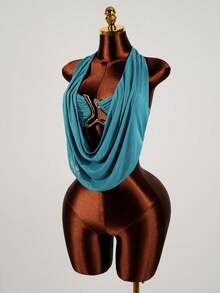 Solea Vida Women's Fashion Strapless Camisole Crop Top, Metal Buckle Hollow Sexy Mesh Elastic Ruffle Collar, Elegant For Music Festival, Party, Young Lady, Vacation, Casual Wear, Sleeveless, Spring/Summer - Green - View 3