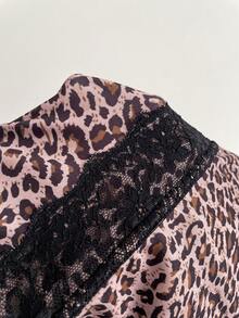 Attitoon 复古休闲豹纹撞色蕾丝吊带背心 - 棕色 - 查看 3