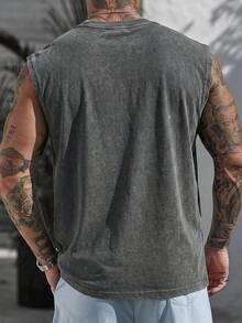 Manfinity Homme 男士舒适针织纯色圆领背心，胸前字母印花，适合休闲、办公、商务、日常约会、休闲、时尚派对、聚会等场合，可单穿或搭配休闲服饰，自用或送礼皆宜。 - 深灰色 - 查看 2