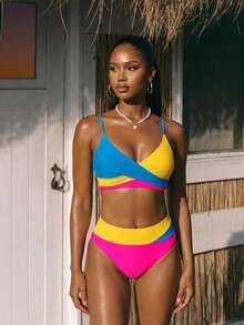Vaytide Summer Beach Color Block Two Pieces Swimwear Set Carnival - Multicolor - View 9