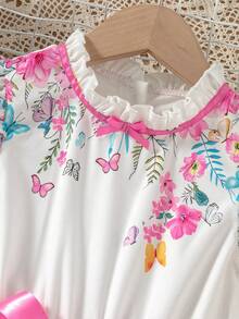 SHEIN Elladie kids 夏季女童时尚印花短袖上衣和阔腿裤套装 - 彩色 - 查看 4