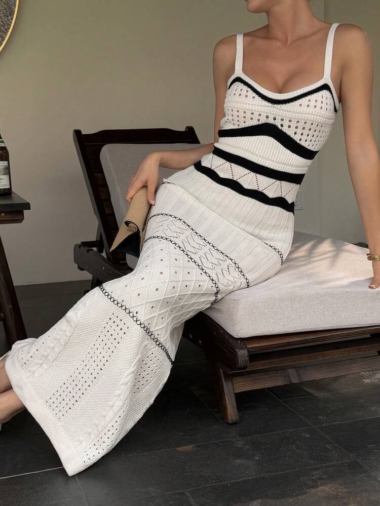 Women's Tight-Fitting Patchwork Contrast Color Camisole Dress, Elegant Sweater Dress For Vacation And Date Outfit Summer