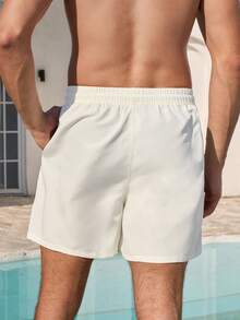 Manfinity VDAYZ Men's Simple Solid Color Drawstring Waist Beach Shorts, Summer Bathing Suits Matching For Him And Her Couple Bathing Shorts Beachwear Matching Couple Vacation - Apricot - View 4