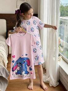 SHEIN 少女宽松休闲舒适卡通图案两件套家居服 - 彩色 - 查看 1