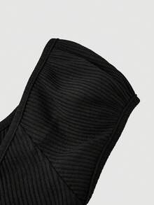 SHEIN MOD 女士纯色扭结后背褶皱修身休闲T恤 - 黑色 - 查看 5