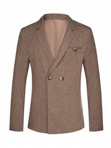 Manfinity Mode Men's Business Commute Double-Breasted Suit Jacket - Khaki - View 3