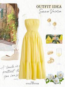 Qadelle Women's Solid Color Minimalist Casual Long Dress - Yellow - View 8