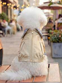 PETSIN 1件卡其色宠物拉链外套，春秋季休闲凉快外套，猫狗通用服装 - 卡其色 - 查看 4