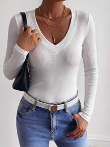 DAZY Women's Summer V-Neck Textured Fabric Fitted Camisole, Casual & Sexy - White - View 2