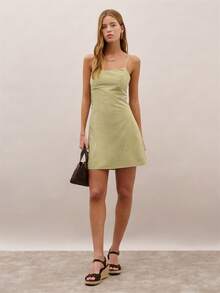 Nöista Mini Dress In Striped Fabric With Squared Neckline With Adjustable Straps On Back. Summer, Spring, Holiday, Festival, Vaccay Look. - Green - View 1