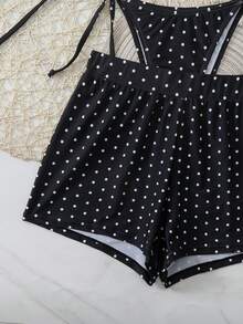 Swim Vcay 女士三件套热带波点印花露背系带裤侧系带宽松短裤沙滩度假休闲派对比基尼套装 - 彩色 - 查看 5
