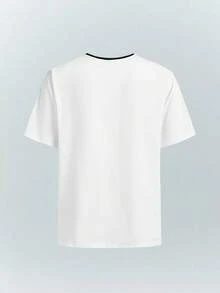 Driftmere 2 Peças Camiseta de Manga Curta Masculina, Camiseta Básica de Cor Contrastante, Estilo de Rua Casual com Listras e Retalhos, Lavável em Máquina, Adequada para Uso Diário, Transporte, Passeios de Lazer - Multicolorido - Visão 6
