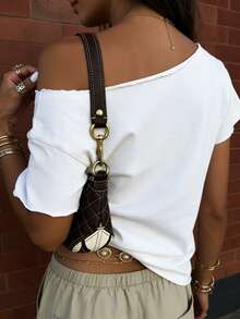 INAWLY 女士草莓印花休闲短款不对称短袖T恤 - 白色 - 查看 2