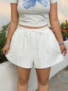 SHEIN EZwear 2件套加大码蓝白短裤，春夏新品 - 藍色 - 查看 5