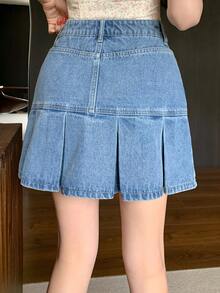 DAZY Women's Casual Pleated Denim Mini Skirt, Streetwear Style, Suitable For Summer And Spring - Blue - View 5