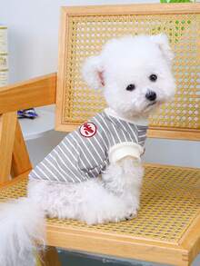 PETSIN 1pc Cat/Dog Universal Clothing, Spring And Summer Thin Breathable Retro Striped Vest, Suitable For Small Dogs To Wear Clothes - Multicolor - View 5