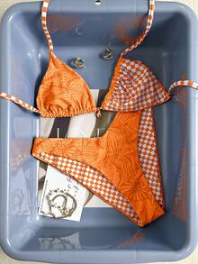 Swim Mod Set Bikini Liburan Pantai Musim Panas 2026 Motif Kerang Tropis Manis Lucu Warna Oranye - Jeruk - View 6