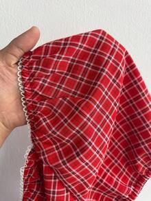 Sweetra Camisa casual de manga corta a cuadros rojos, primavera/verano - Multicolor - Ver 3