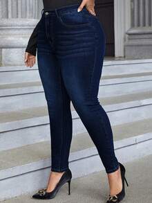 Enliva 大码休闲通勤水洗修身牛仔裤 情人节 - 藍色 - 查看 5