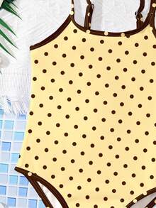 SHEIN Young Girls' Casual Minimalist One-Piece Swimsuit, Suitable For Summer Kids Bathing Suits Polka Dot Swimsuit Young Girl Swim Suit Girls Swimwear - Multicolor - View 8